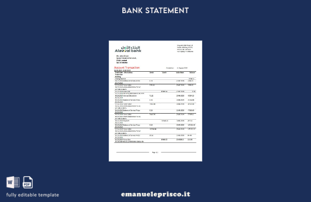 modello word di estratto conto bancario Alawwal dell'Arabia Saudita in stile ver